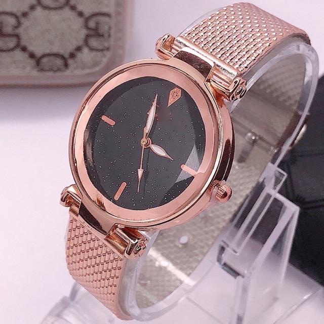 JAM TANGAN WANITA KOREA DARI ANYAMAN SABUK JALA SEDERHANA RETRO WARNA WATCH JAM TANGAN MURAH W74-Rose gold