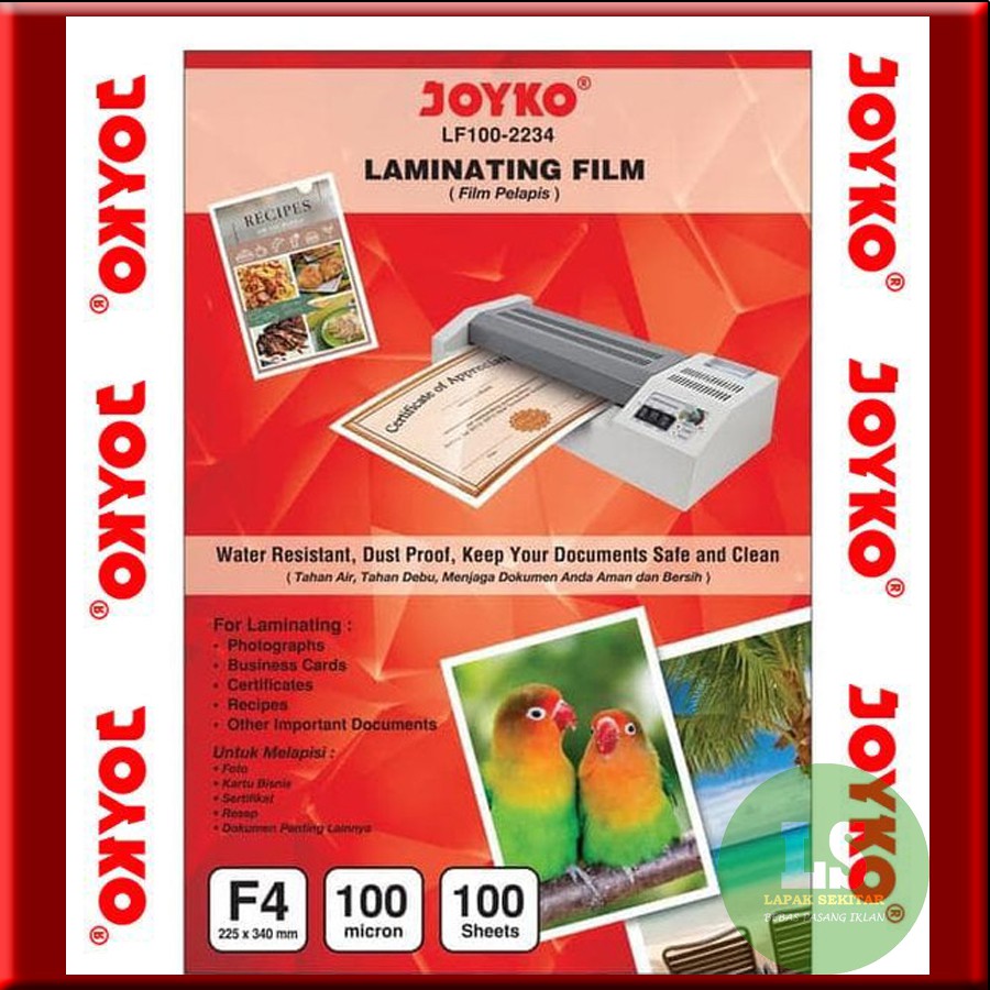 

Plastik Laminating Film Joyko LF100-2234 Ukuran F4 100 Micron