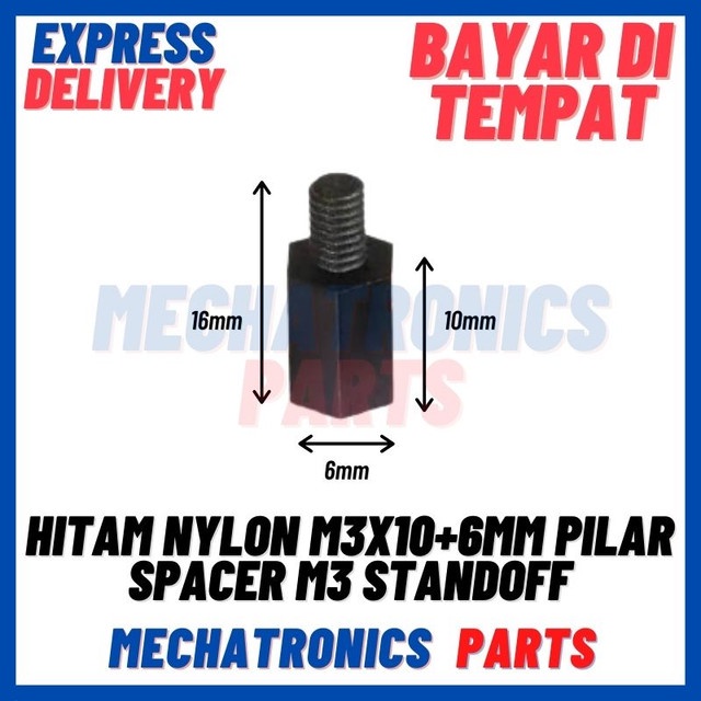 [DEV-9491] HITAM NYLON M3X10+6MM PILAR SPACER M3 STANDOFF M3 10+6MM NILON