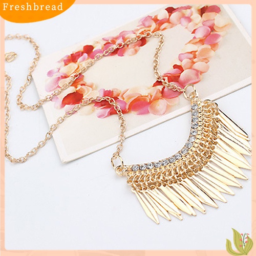 [TERLARIS]Women's Golden Color Tassels Pendent Rhinestone Choker Long Chain Party Necklace