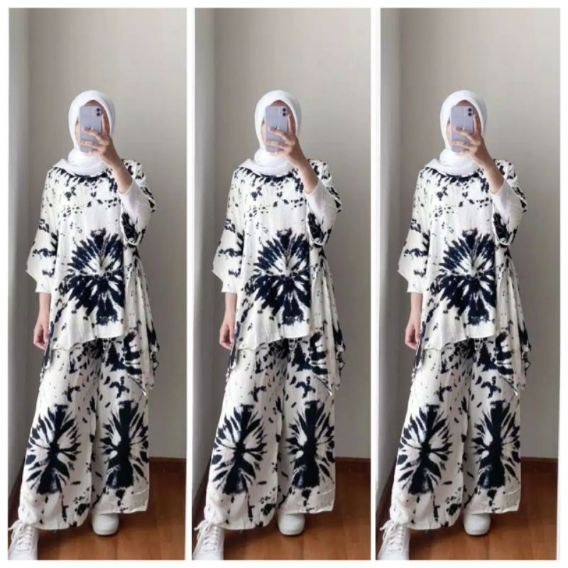 Setelan Wanita Kekinian Waka Jumbo One Set Rayon Shibori Baju Tidur Perempuan Dewasa Termurah