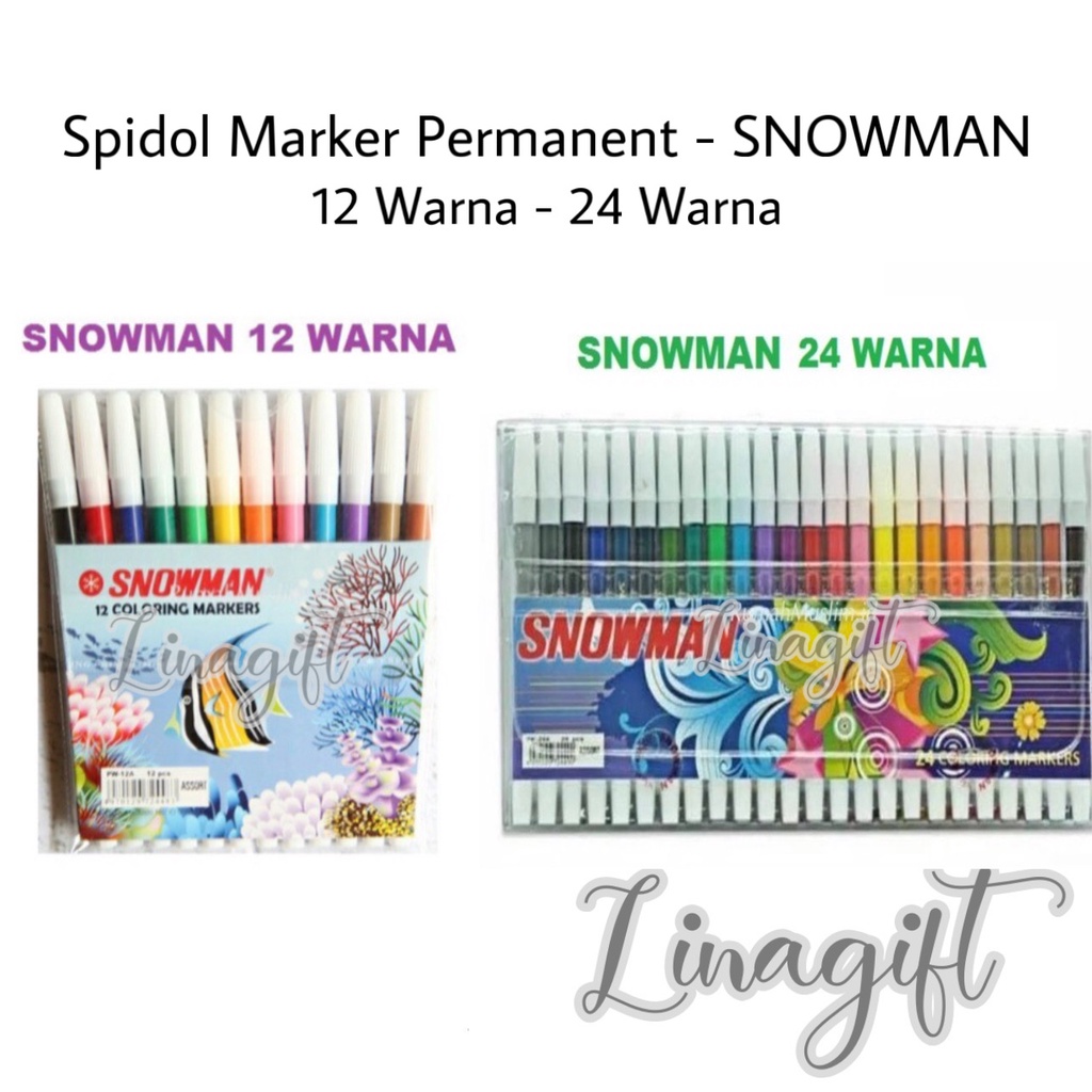 SNOWMAN - SPIDOL WARNA PERMANEN 12 / 24 WARNA - COLOURING PERMANENT MARKER 12 / 24 COLORS