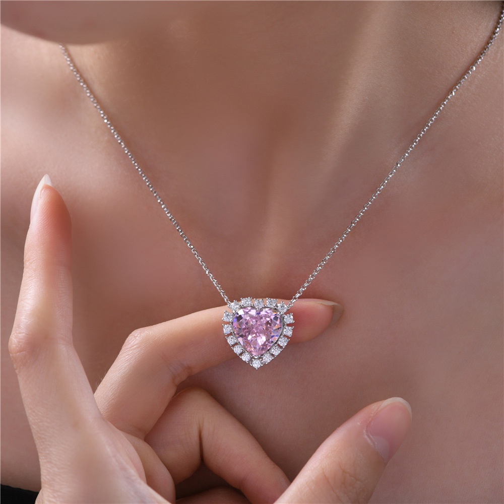 Pandora Kalung 925 Silver Dengan Liontin Bentuk Hati Aksen Kubik Zirkonia Warna Pink Untuk Wanita