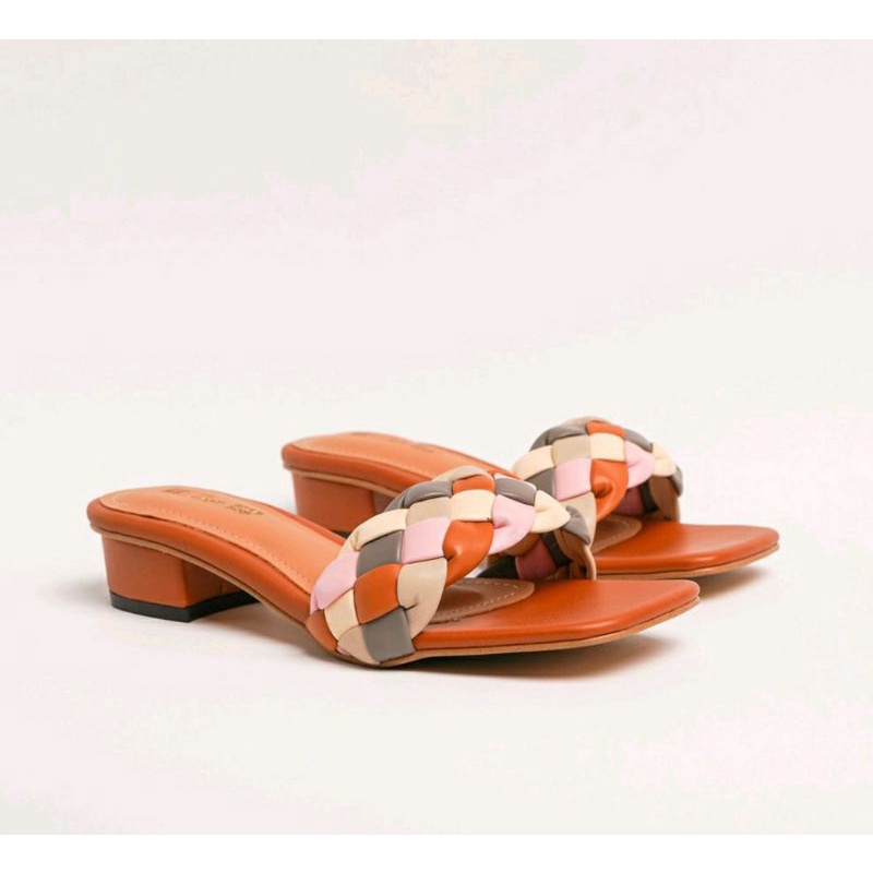 ORIGINAL, Sandal Angelis Big Size 41-45 / Slop Wanita Kepang Z2150 Kekinian Ukuran Euro JUMBO Gemuk Viral Warna Tan,44