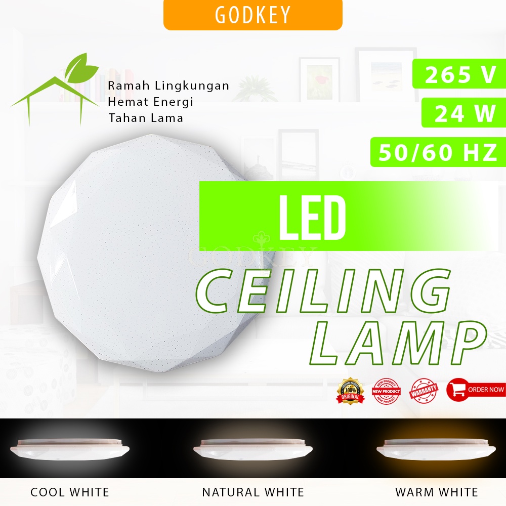 Lampu Hias Plafon ZS 24 Watt Diamond Murah Laris LED 1 Warna Cahaya Minimalis Ceiling Lamp 24W