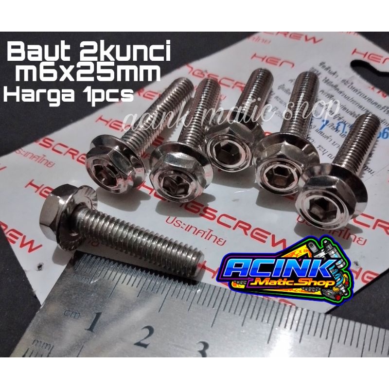 BAUT PROBOLT 6X25 M6X25 DRAT 10 PANJANG 25MM 2,5CM STAINLESS 2 KUNCI