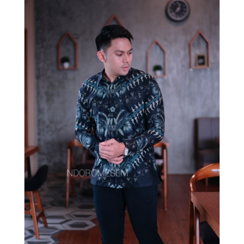 BATIK LENGAN PANJANG EXCLUSIVE HITAM  BATIK PREMIUM WARNA HITAM ASWOMULYO KATUN HALUS BATURADEN