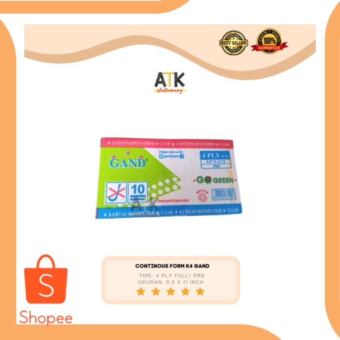 

Continous form 9.5”X 11 4 Ply K4 Warna Bagi 2 Gand atk - FULL 1 HA