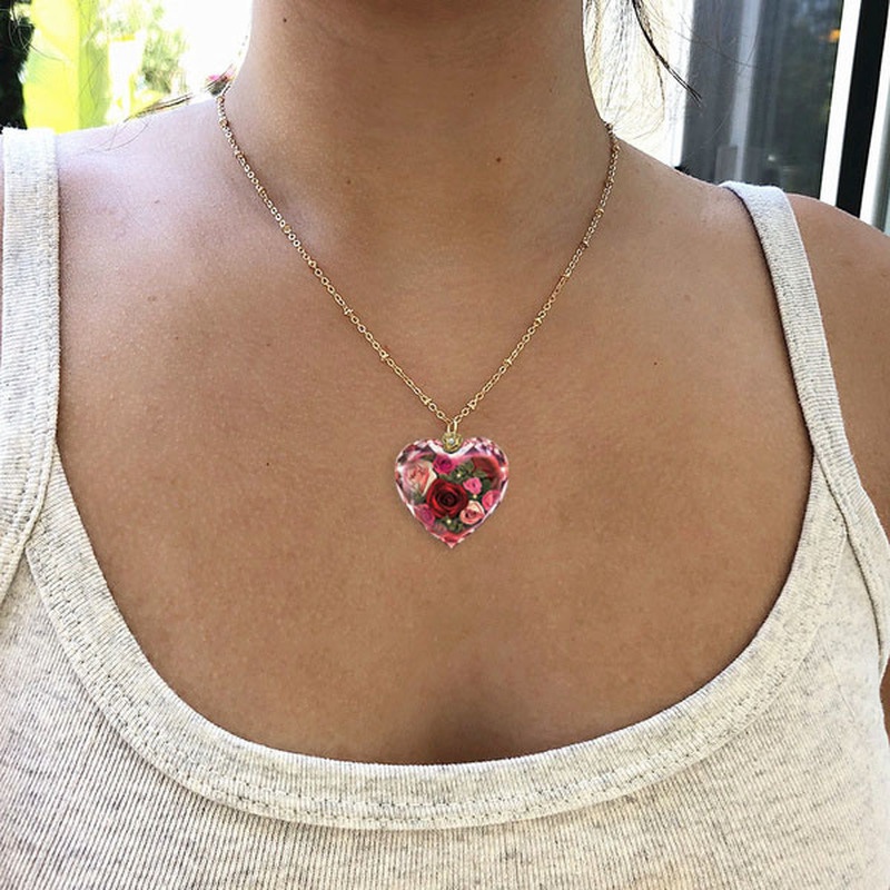 Kalung Kristal Bentuk Hati Warna Pink Untuk Wanita