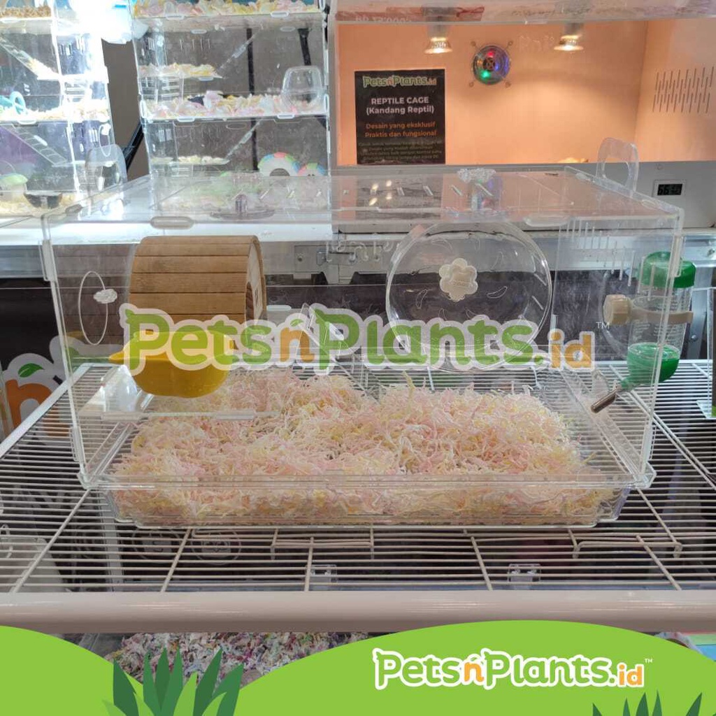 PnP Kandang Hamster Crystal Clear 47x30x30 CM 1,5 Tingkat Tray Import