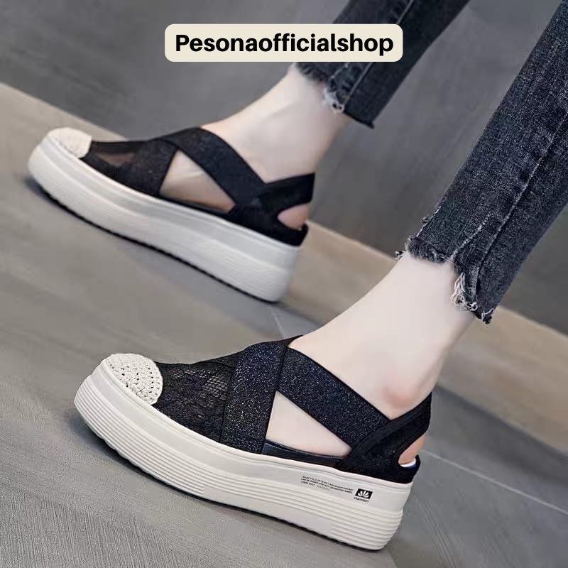 COD POS H-18 Sepatu Sandal Wedges Fashion Wanita Korea Style Import Premium