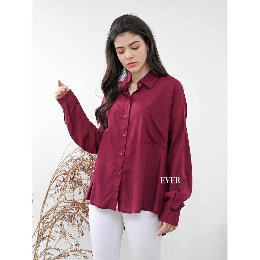Evertops | Selena Oversize Shirt | Kemeja Wanita-MAROON