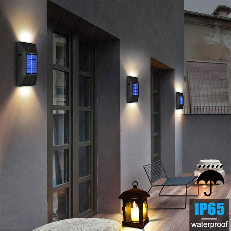 2Pcs LED Solar Lights Outdoor Waterproof Lighting Wall Lamps For Home Stair Garden Decoration