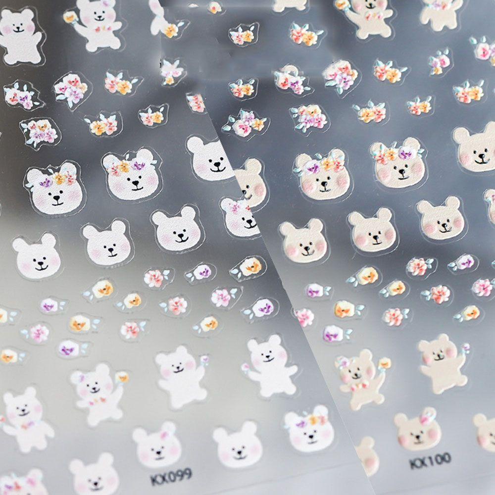 AUGUSTINA Stiker Kuku Beruang Agustina Kartun Floret Perekat Relief Manikur Aksesoris