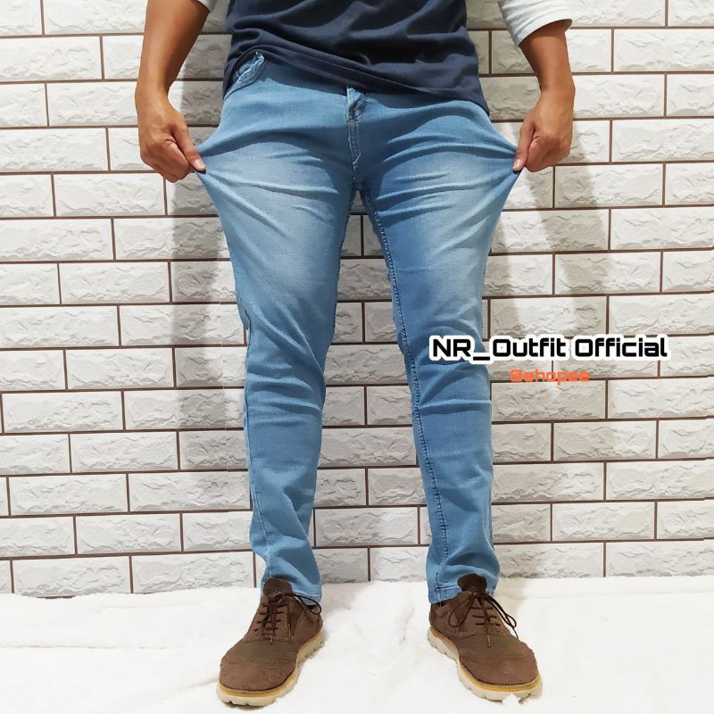 Celana Panjang Pria Jeans Ice Blue Cowok Skinny Slim Fit Biru Muda Size 27-38 NR_Outfit Official COD