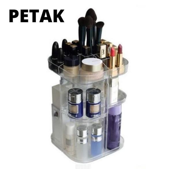 Hokkimall 262 Rak Kosmetik Acrylic Putar 360 Derajat Tempat Makeup - Petak