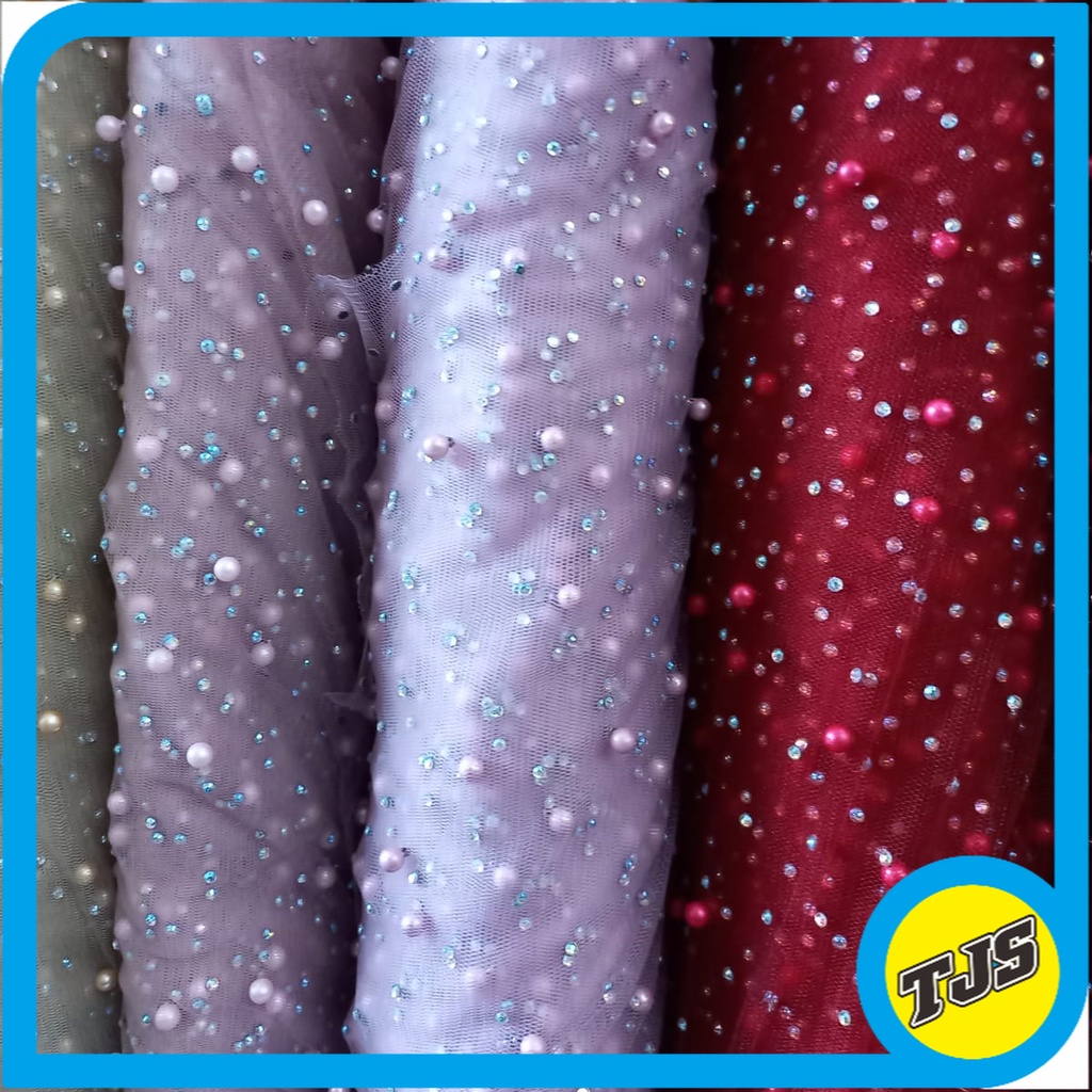 Kain  Tulle / Tile mutiara Swarovski Payet ( Harga per Setengah Meter )