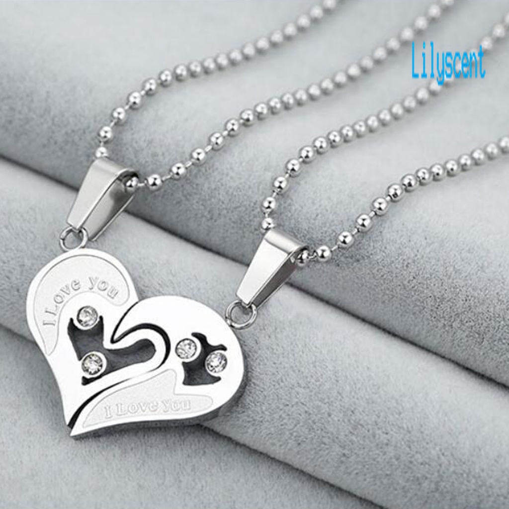 2pcs Kalung Klavikula Liontin Hati Bahan Titanium Steel Aksen Berlian Imitasi Untuk Hari Valentine