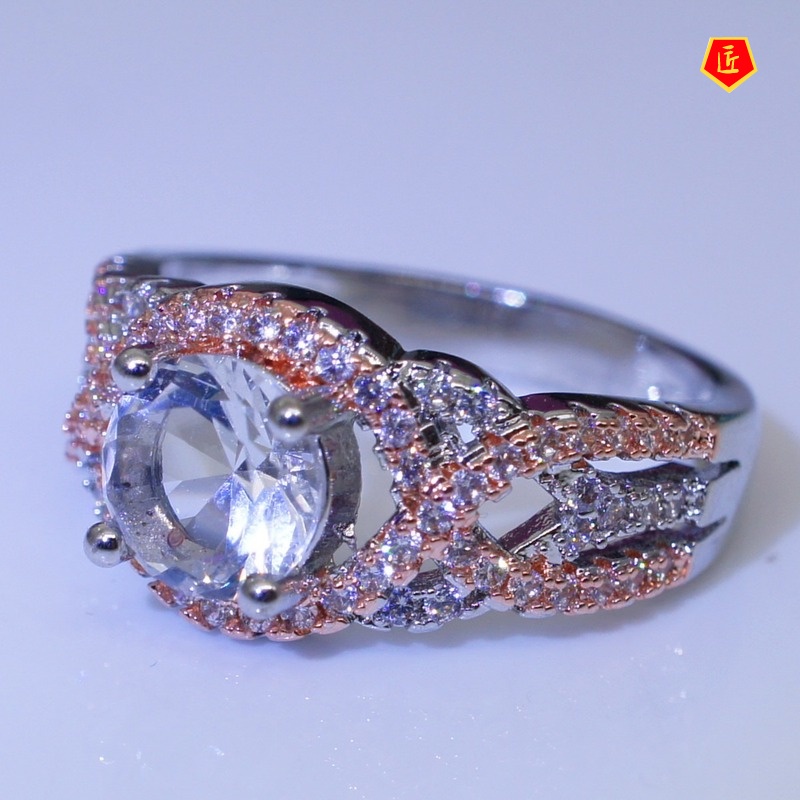 [Ready Stock]Fashion Personalized Diamond Color Separation Ring