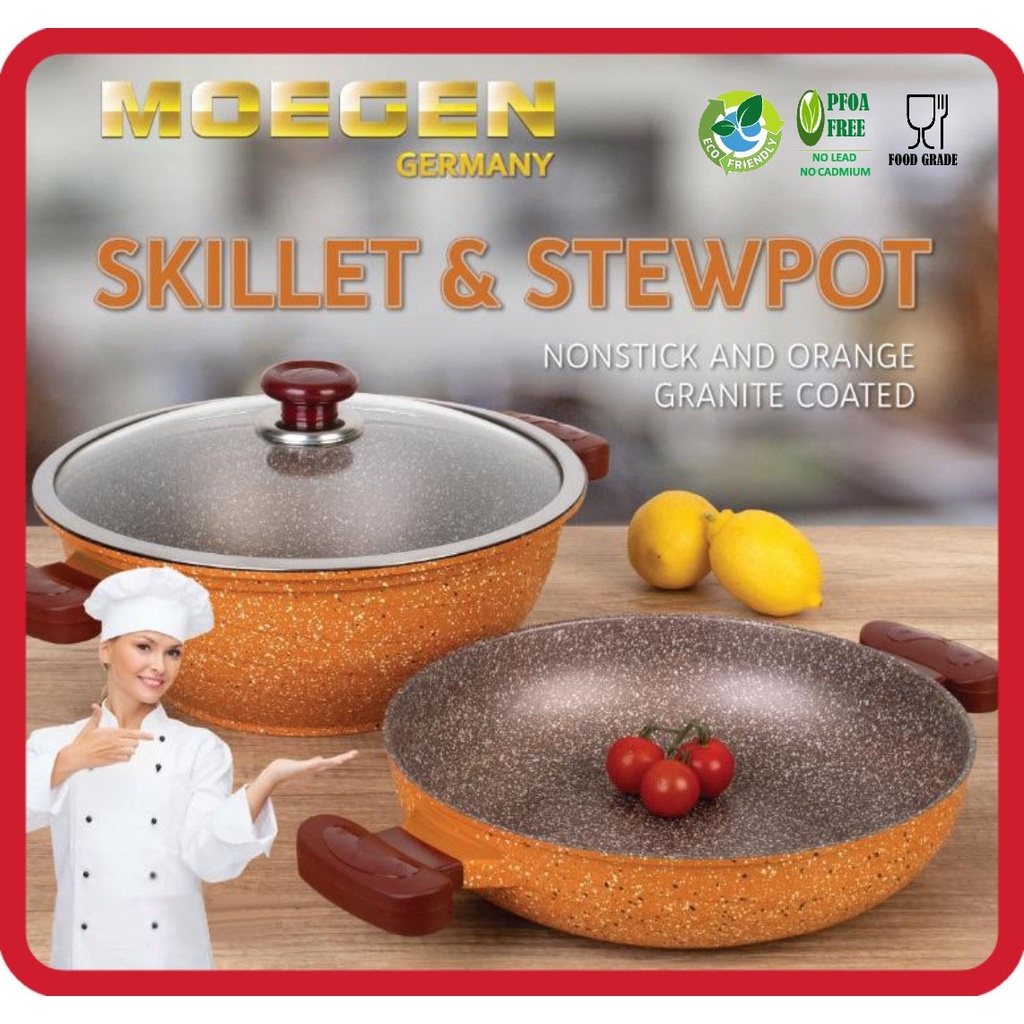 MOEGEN GERMANY SKILLET &amp; STEWPOT SET GRANITE ORANGE ANTI LENGKET ORIGINAL /wajan serbagunaaa