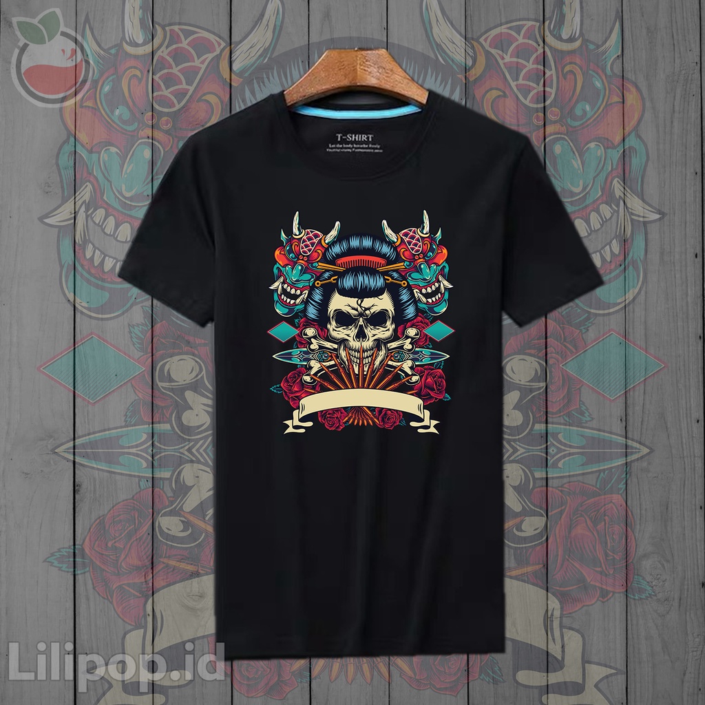 Lilipop Kaos Tshirt  Pria Samurai Ninja Jepang Ronin Baju Distro Basic Lengan Pendek Cowok Kasual