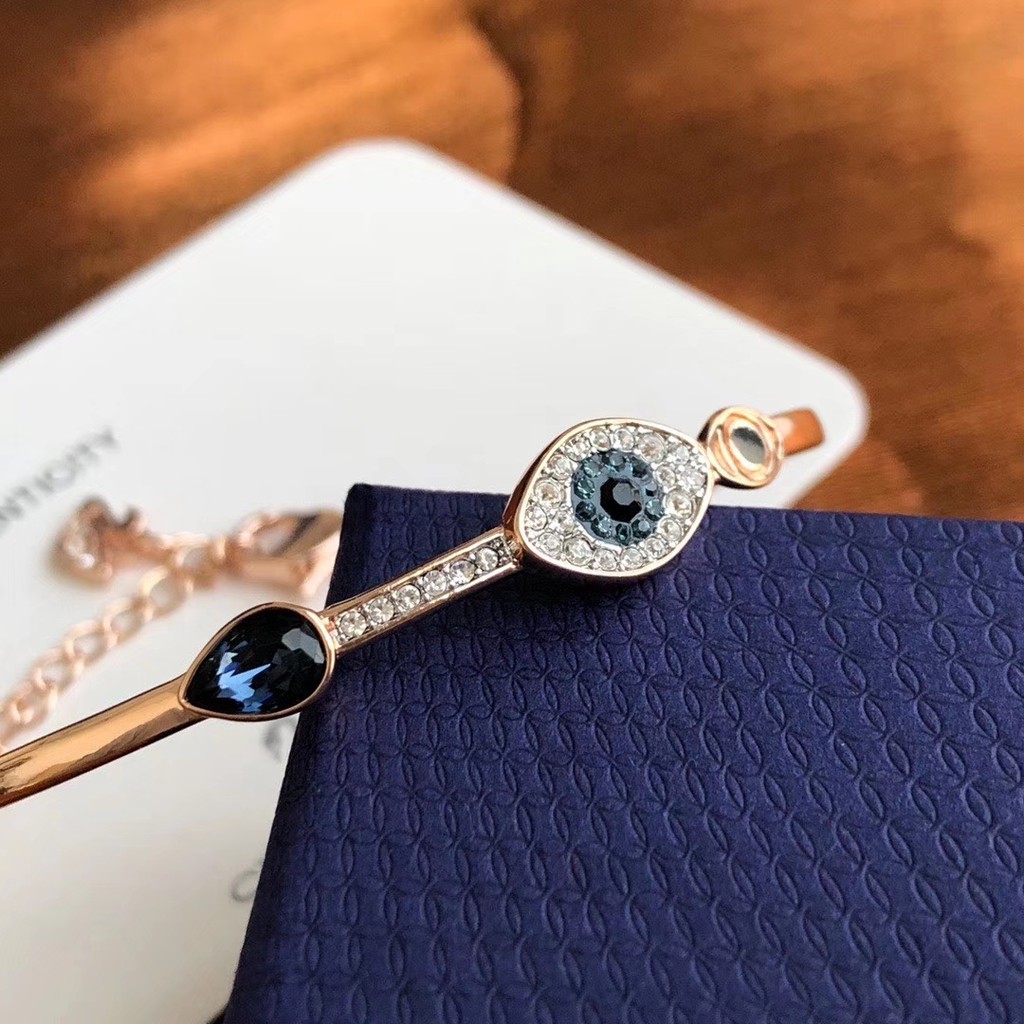 GELANG SWAROVSKI SHALIN 100% ORIGINAL "SWAROVSKI SYMBOLIC EVIL EYE BANGLE,BLUE MIXED METAL FINISH"