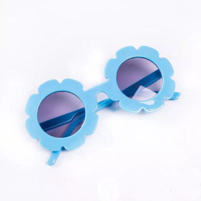 Kacamata Anak Perempuan Anti UV Bentuk Bulat Motif Bunga Gerigi/ Kacamata Hitam Anti UV Korean Style-Biru