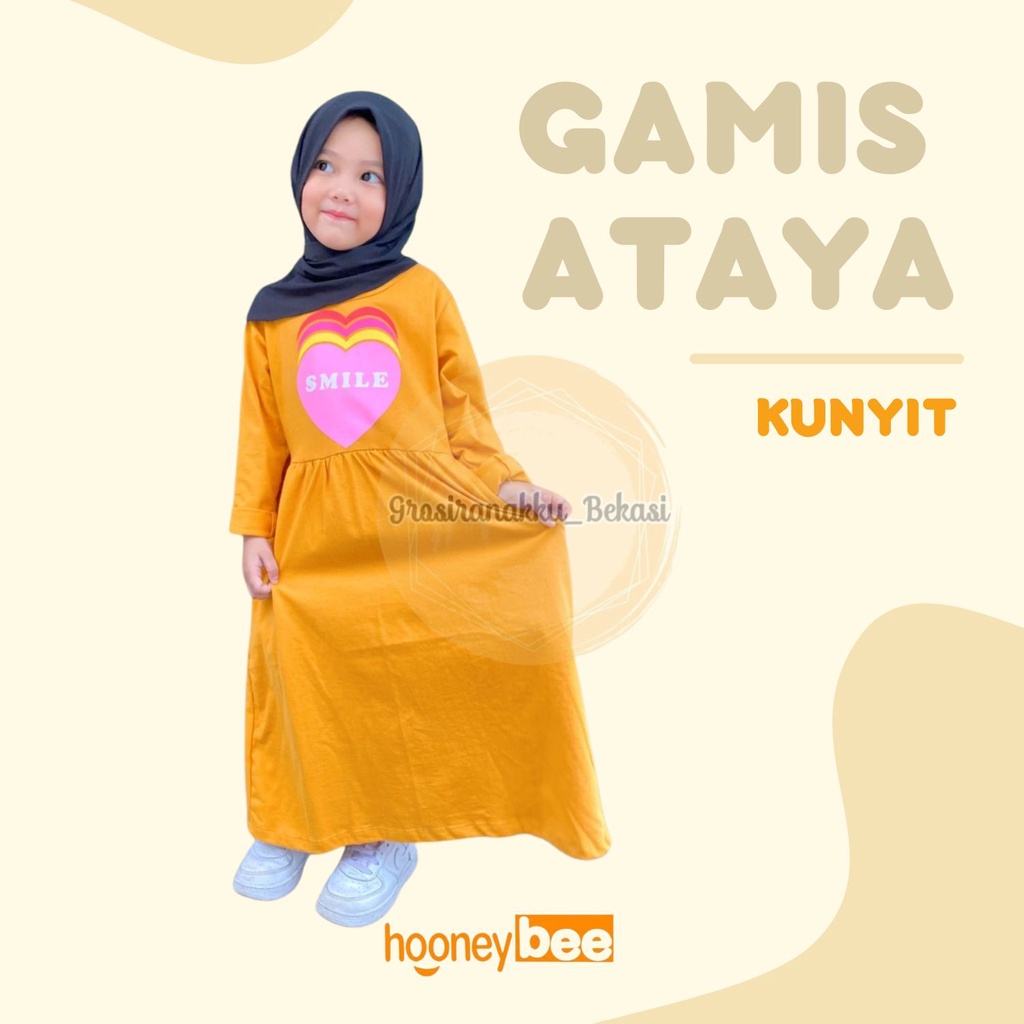 Gamis Kaos Anak Ataya Hooneybee Warna Kunyit 2-10Thn