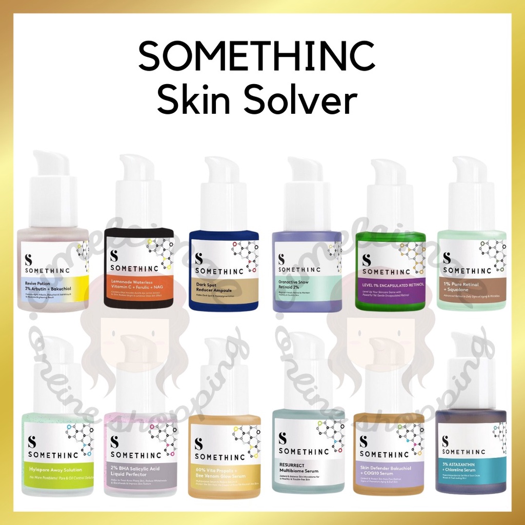 BPOM SOMETHINC SKIN SOLVER Series 20ml - Revive Potion | Lemonade Vitamin C | Dark Spot Reducer Ampoule | Hylapore | Salicylic Acid | Vita Propolis | Astaxanthin + Chlorelina | Bakuchiol | Resurrect Multibiome | Retinol | Granactive Serum Wajah