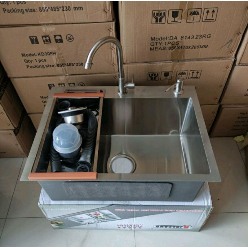 PROMO PAKET LENGKAP KITCHEN SINK 6045 BOLZANO BLACK STAINLESS BEST QUALITY PRODUK