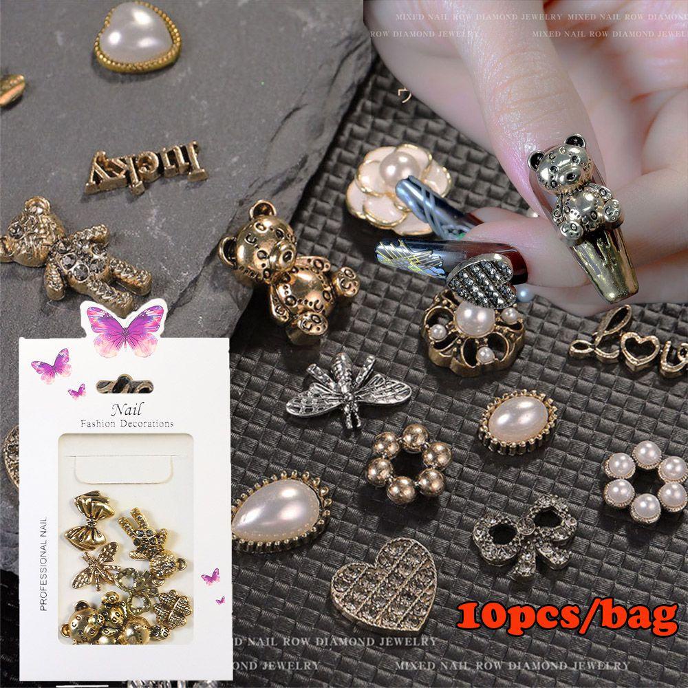 10pcs / Kantong Frame Foto Bentuk Hati Bahan Alloy Untuk Dekorasi Nail Art