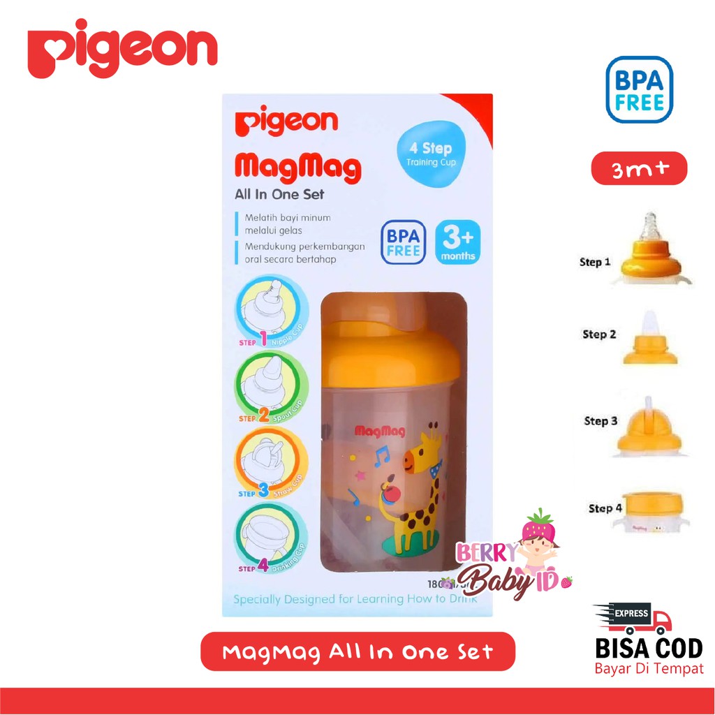 Pigeon Magmag All in One Set Botol Gelas Minum Bayi Training Cup 180ml Berry Mart