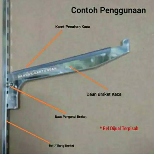 Briket Kaca/Bracket Kaca/Bricket Kaca/Breket Kaca/Penyangga Kaca/Ambalan Kaca/Stand Kaca(BH)