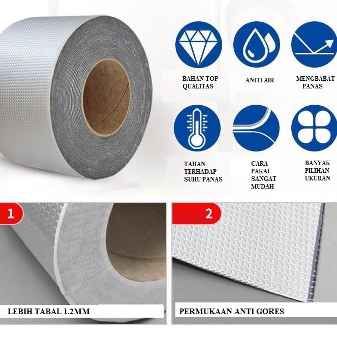 SB Lakban Anti Bocor Aluminum Foil Perekat Super Tape Waterproof tebal 1,2mm Anti Bocor alumunium / solasi alumunium foil tape tahan panas