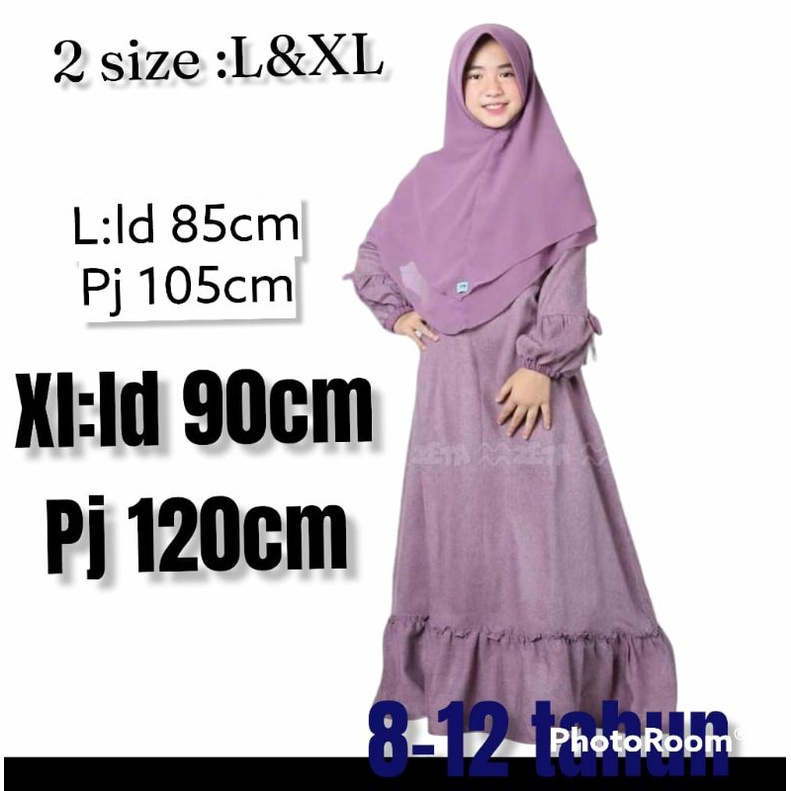 Gamis anak aliyah 8-12 tahun/2 ukuran dan sofia plus hijab 2 size