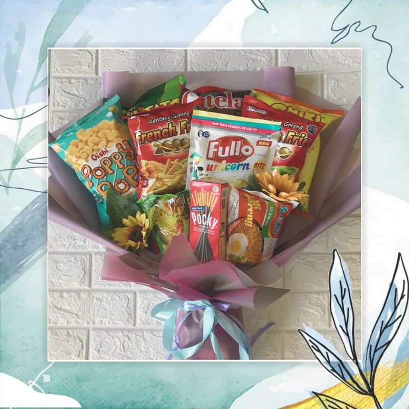

Snack Bouquet | Bucket makanan | buket | Hadiah ulang tahun | Hadiah unik