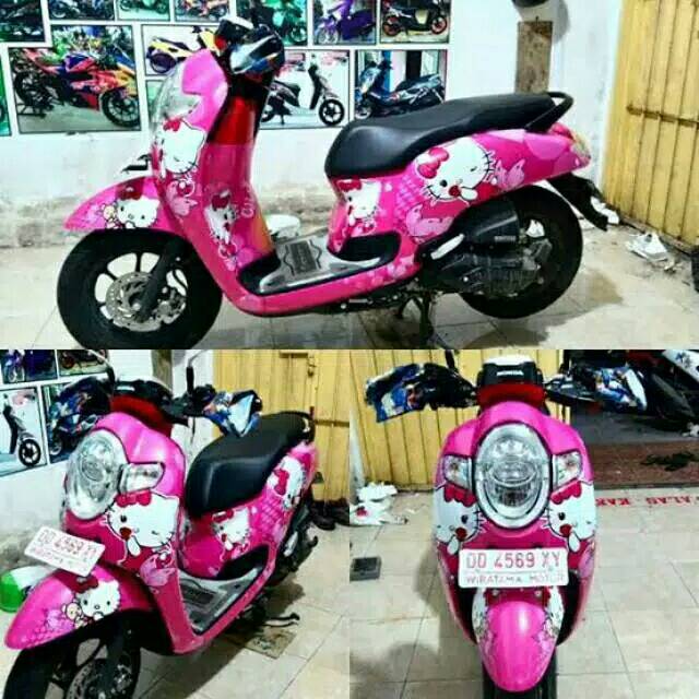 Decal sticker scoopy hello kitty pink full block tutup body