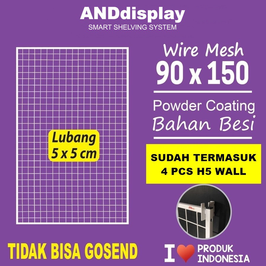 WIREMESH 90*150CM + H5 WALL PUTIH DISPLAY CANTOLAN AKESESORIS HP GANTUNGAN RAM