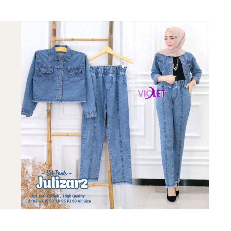 one set jeans,celana dan jaket jeans set