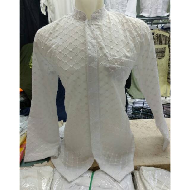 Baju Koko Putih & Putih Tulang Lengan Panjang, Bahan Katun Bordir by Muthia Butiq ( MB ).