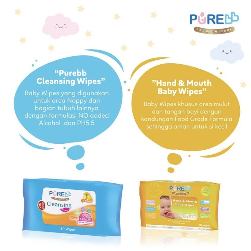 Purebb Hand and Mouth Baby Wipes 10s - Tisuh Basah Bayi