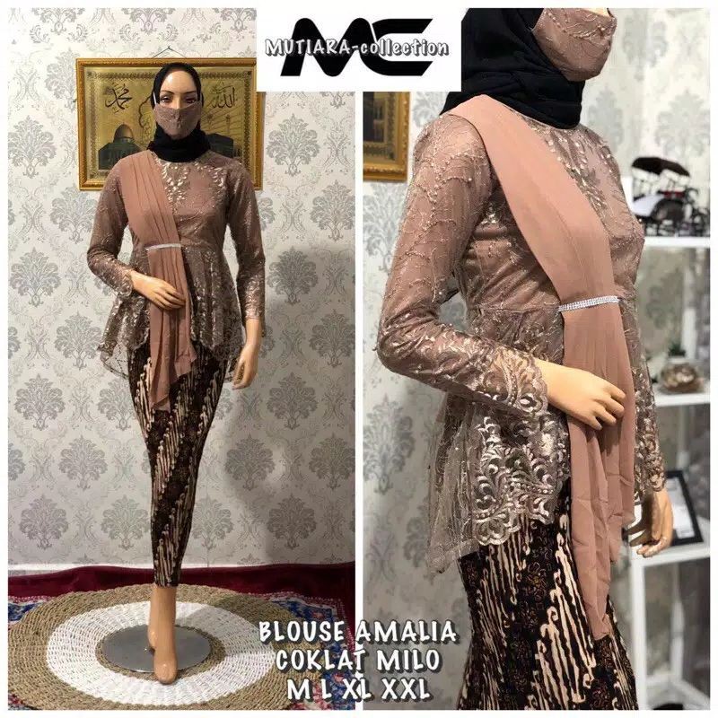 (COD)STELAN KEBAYA TUNIK TULLE BLOUSE AMALIA KEBAYA KONDANGAN AKAD Nikah-SET COKSU