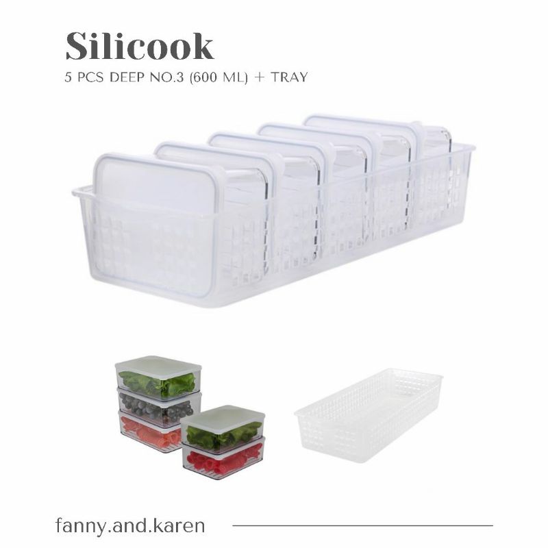 Silicook Food Container - Deep No.3 600ml (Set 5 pcs + Tray)