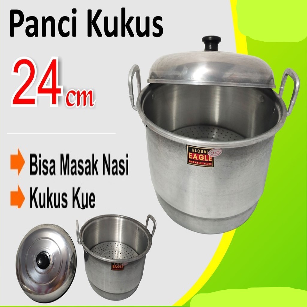 PANCI SG ALUMUNIUM LANGSENG DANDANG KUKUS STEAMER UK. 26-24-22-28-20 cm GLOBAL EAGLE