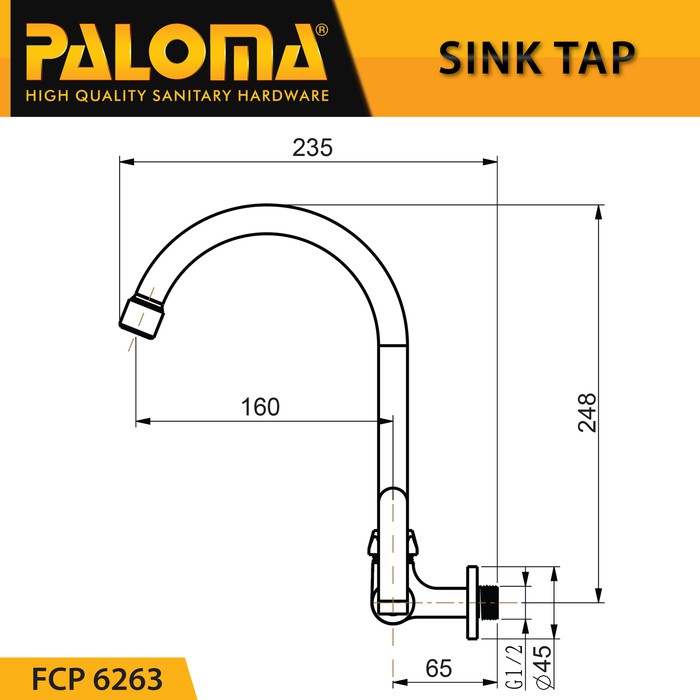 Tap PALOMA FCP 6263 Keran Kran Air Dingin Sink Wastafel Dapur Tembok