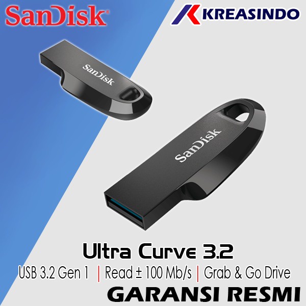 SANDISK Ultra Curve USB 3.2 Flashdisk 32GB 64GB 128GB 256GB 512GB Garansi Resmi