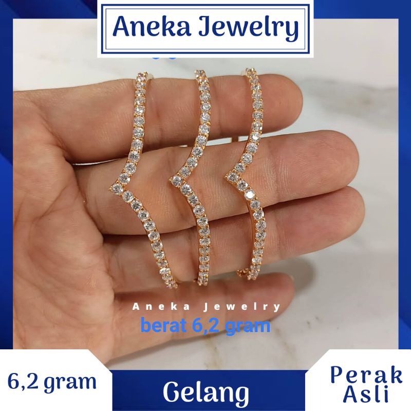 Gelang Pipa V Mata2 Baris, Perak 925, Lapis Emas Rosegold