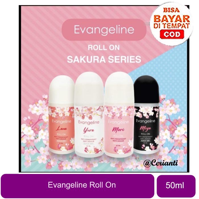 [ROLL ON | 50ML] [BPOM] Evangeline Roll On Sakura Series 50ML | Mori | Miya | Lana | Yura | Deodorant Roll