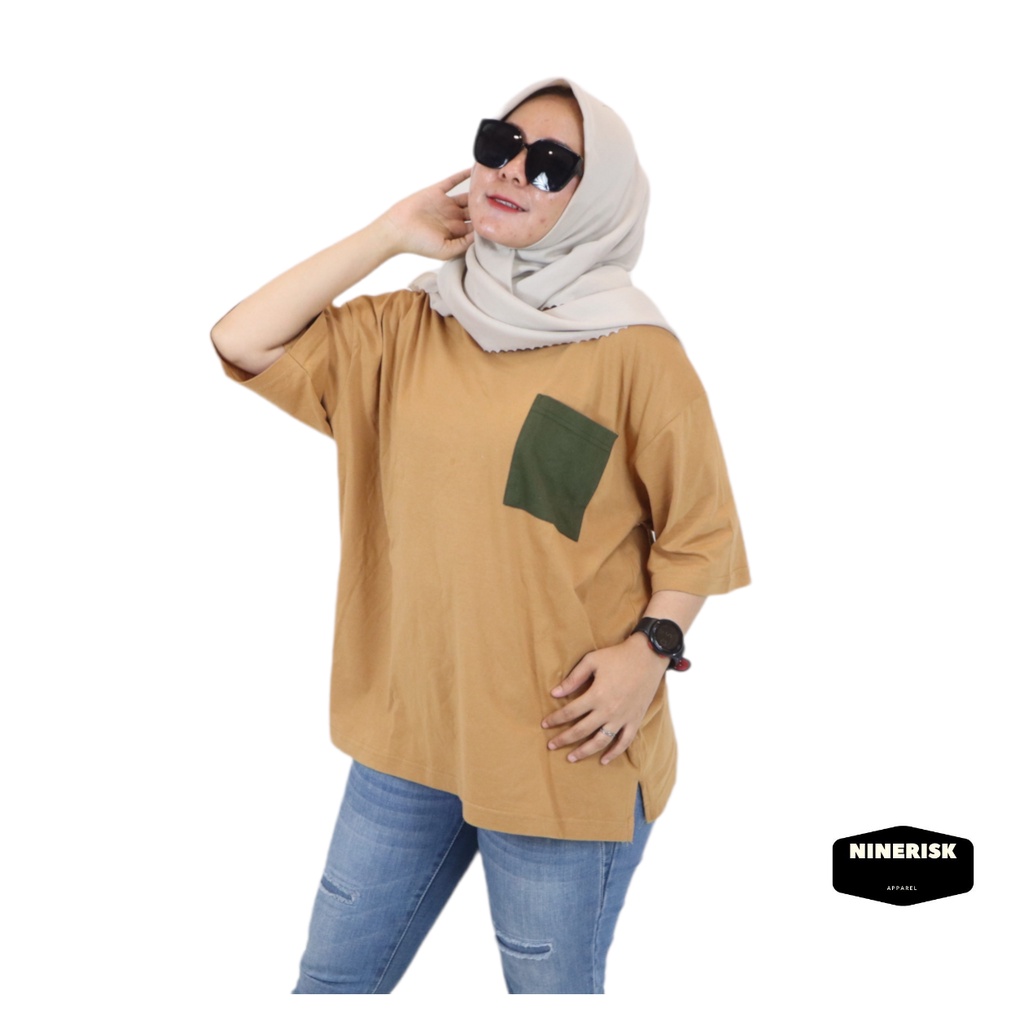 Baju Kaos Oversize Pocket Wanita Mocca Tshirt Hijab Oversize Kekinian