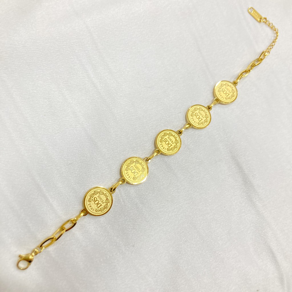 Gelang Rantai Titanium Coin 2 Sisi Aksesoris Perhiasan Wanita Korea Vintage Style